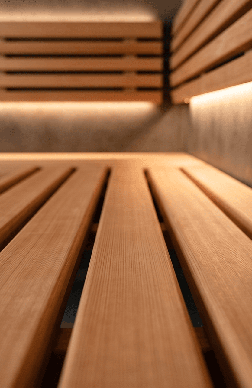 Warme sauna met houten banken