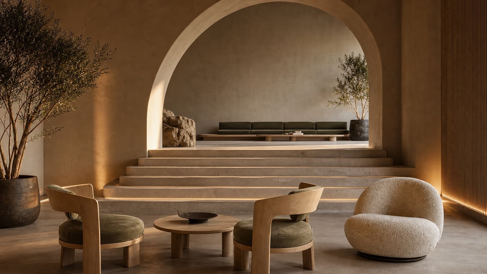 Sculpturale lounge van Bambu Club in warme natuurlijke materialen