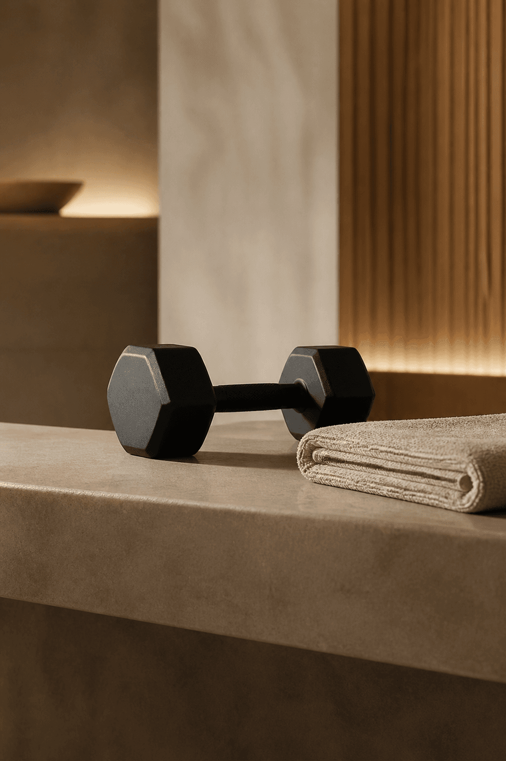 Trainingsmateriaal en handdoek in de warme Bambu-trainingsruimte
